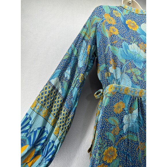 Nine Lives Bazaar Allure Maxi Wrap Dress Size 10 Blue Floral Boho Long Sleeve - Picture 12 of 16